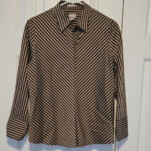 Chico's Striped Button-Up Shirt - Black and Tan